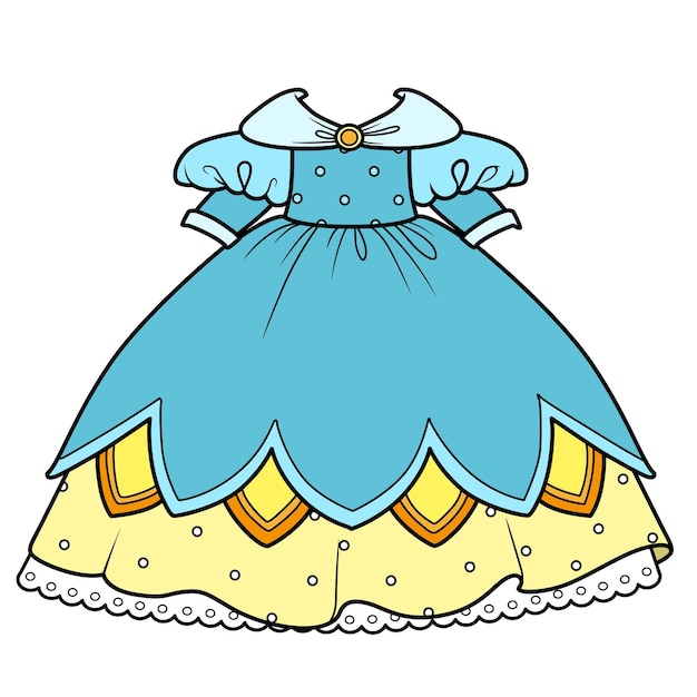 Elegante vestido azul y amarillo con bordados para una princesa