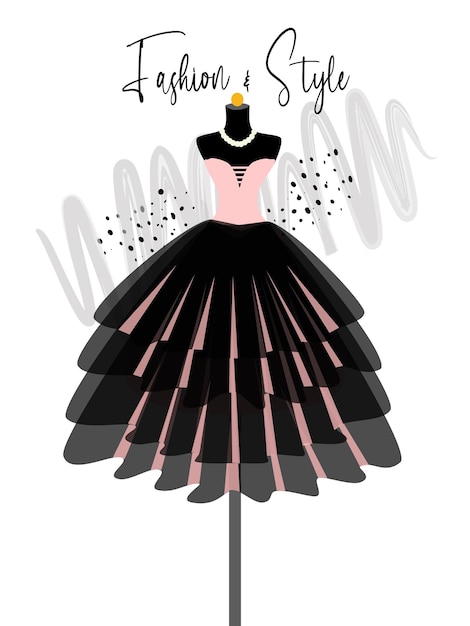 Un elegante vestido negro y rosa en la ilustración de moda de maniquí