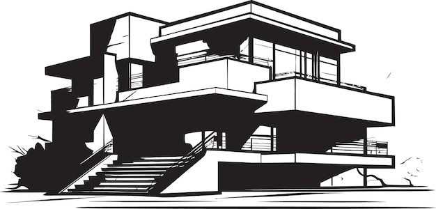 Elegante vivienda urbana icono de villa en contorno negro audaz paisaje urbano contemporáneo villa contorno de villa en