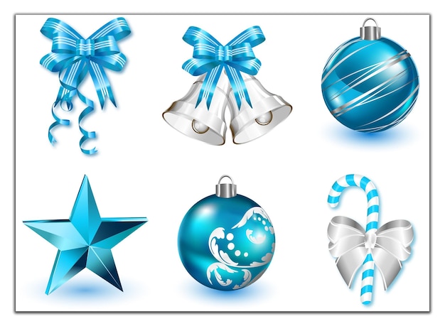 Elegantes adornos y decoraciones navideñas azules y plateadas