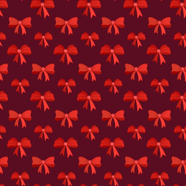Elegantes arcos rojos de vacaciones con patrón sin costuras de dibujo a mano arco coqueta y cintas patrón para regalo
