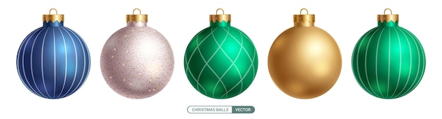 elegantes bolas de Navidad diseño de conjunto vectorial adornos de bolas de navidad en brillante brillo plateado