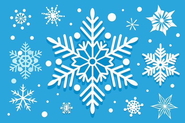 Elegantes copos de nieve blancos sobre un fondo azul claro de Navidad Ilustración del País de las Maravillas de Invierno