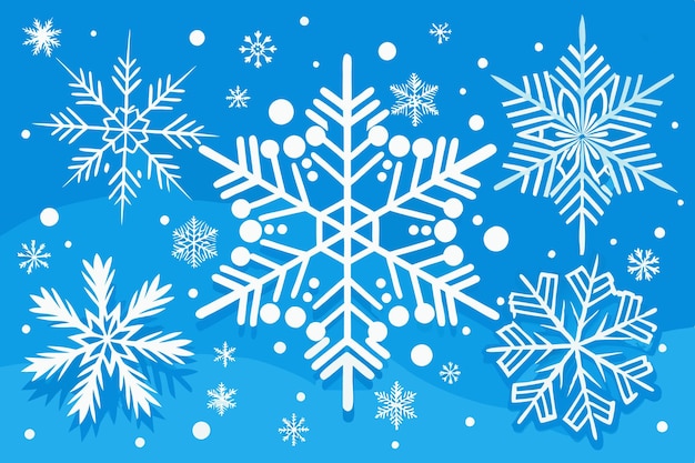 Elegantes copos de nieve blancos sobre un fondo azul claro de Navidad Ilustración del País de las Maravillas de Invierno