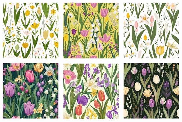 Elegantes diseños de flores y hojas de primavera
