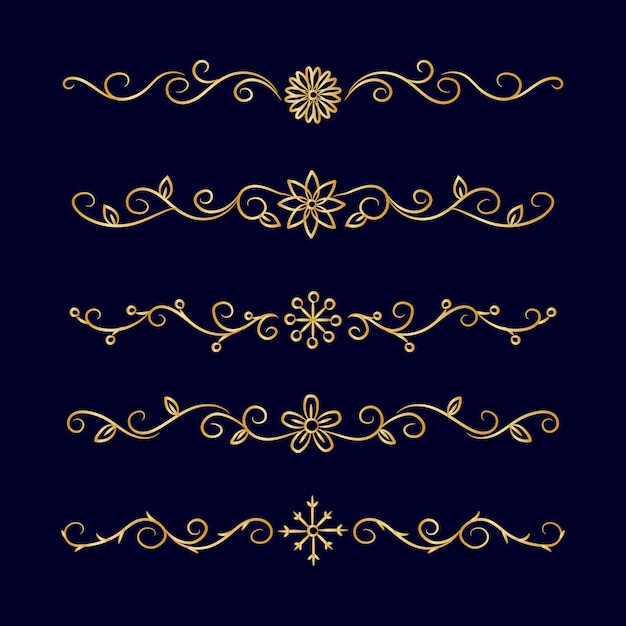 Elegantes divisores y bordes florales de oro para proyectos de diseño