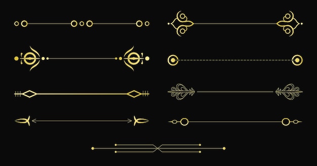 Elegantes divisores de oro y elementos de diseño decorativo