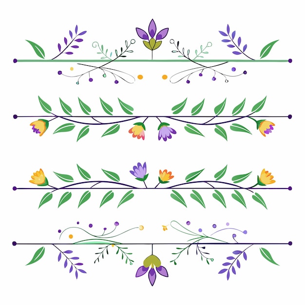 elegantes elementos decorativos florales con varias flores y hojas de colores vibrantes