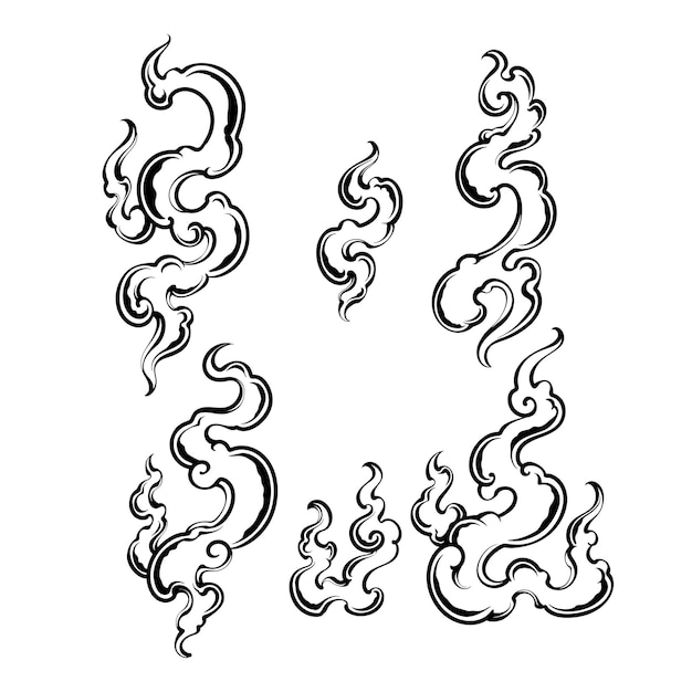 Elegantes elementos de diseño de humo y remolinos de tinta negra