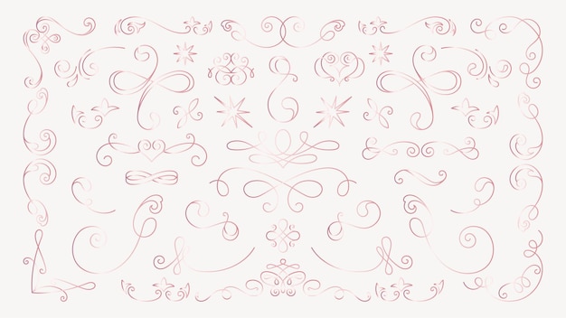 Elegantes florecimientos y remolinos rosados en varias formas Florecimientos yremolinos decorativos crean un diseño ornamentado Perfecto para agregar remolinos y remolines al arte Conjunto vectorial de ornamentos dibujados a mano