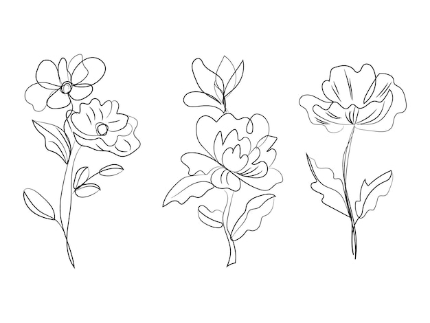 Elegantes flores de arte de línea