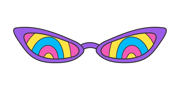 Elegantes gafas de sol en un estilo hippie aislado fondo blanco colores retro vintage arco iris