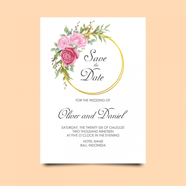 elegantes invitaciones de boda con flores de estilo acuarela y hojas verdes