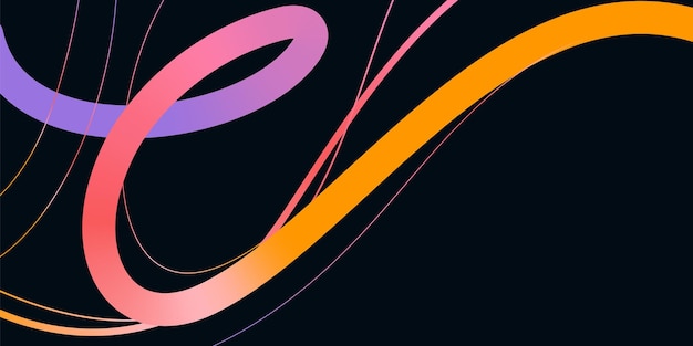 Elegantes líneas onduladas abstractas y bocetos garabateados con colores vibrantes sobre un fondo negro lúdico