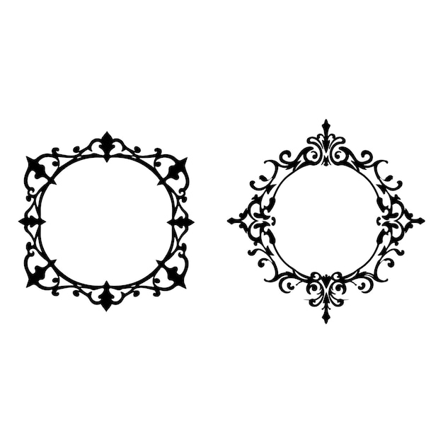 Elegantes marcos circulares y cuadrados adornados en blanco y negro