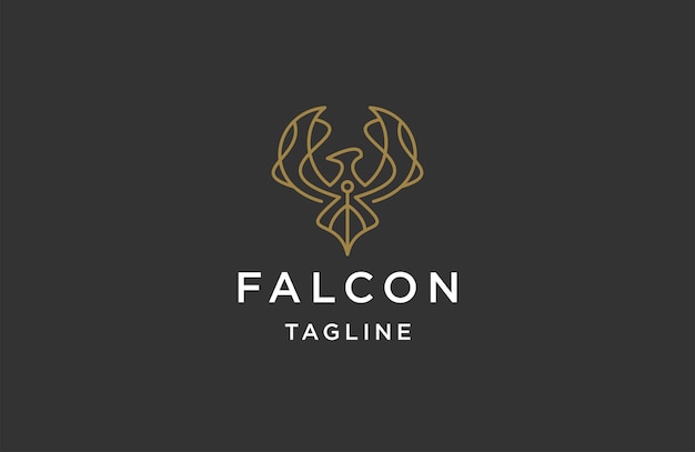 Elegantes pájaros halcón con vector plano de plantilla de diseño de logotipo de estilo de arte de línea