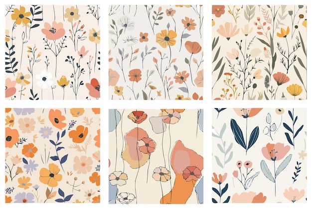 Elegantes patrones de flores y hojas de primavera