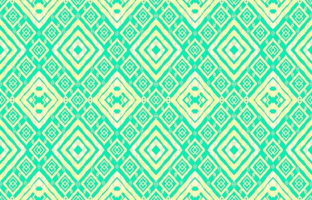 Elegantes patrones de ikat de tela sin costuras de color verde pastel. Adorno de línea de semilla de arroz geométrico estilo retro