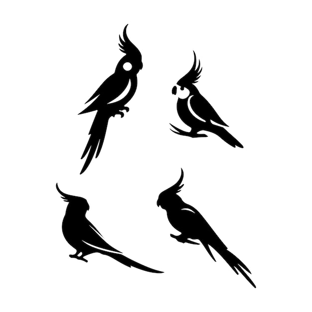 Elegantes siluetas de cocotillas negras Una colección de íconos de aves