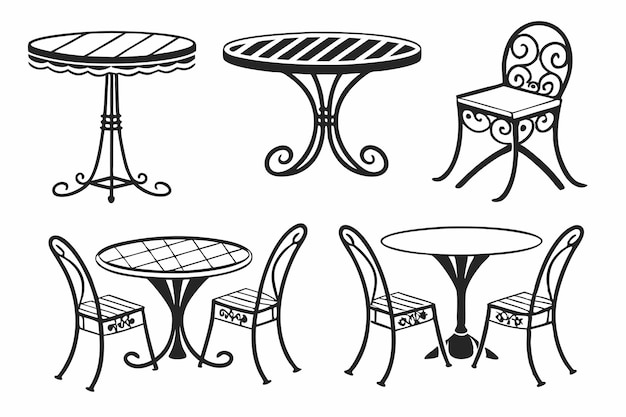 Elegantes siluetas de muebles de cafetería