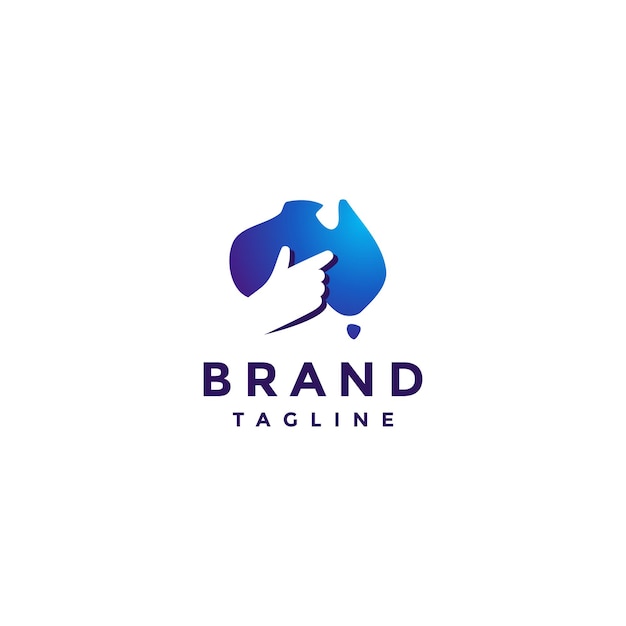 Elegir el diseño del logotipo del continente azul de Australia Gesto de la mano que señala el continente de Australia