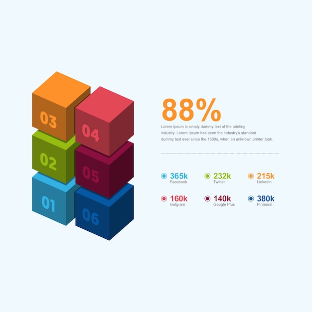 Elemento 3D de negocios con la plantilla de diseño infográfico Six Block