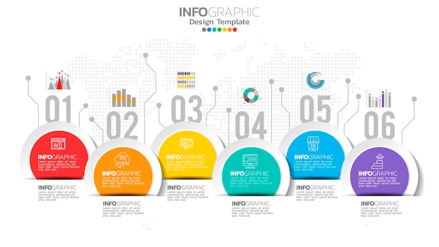 Elemento de 6 pasos de infografía con diagrama de número y gráfico, diseño de gráfico de negocios.