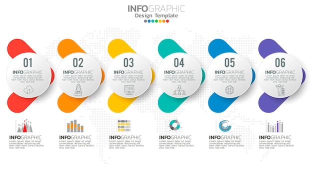 Elemento de 6 pasos de infografía con diagrama de número y gráfico, diseño de gráfico de negocios.