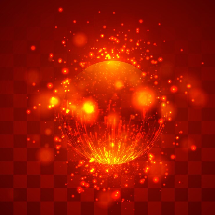 Vector elemento abstracto de vector con explosión, esfera y resplandor, un huracán y una corriente de reflejos brillantes.