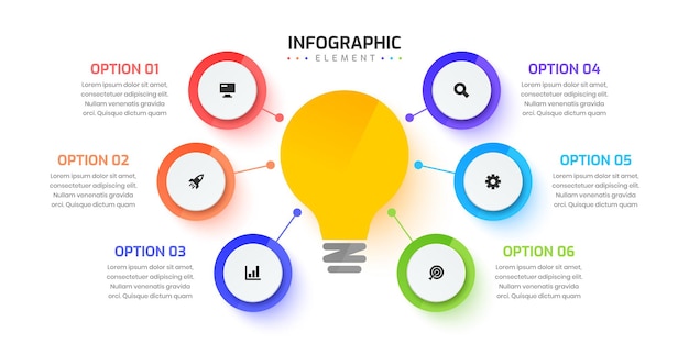 Elemento abstracto de visualización de datos comerciales con 6 opciones Infografía de concepto creativo