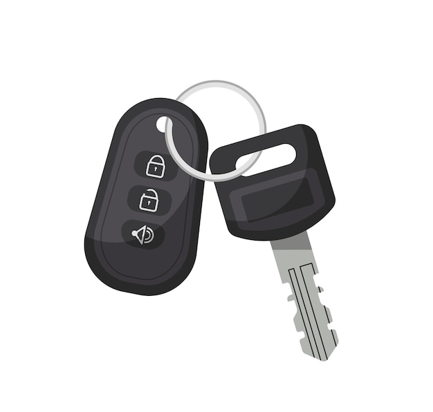 Elemento de accionamiento del automóvil Llaves de automóviles negras con llavero Transporte viaje y viaje Auto y vehículo Cartel o pancarta para sitio web Ilustración vectorial plana