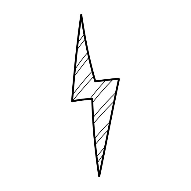 Elemento de aligeramiento eléctrico a rayas dibujado a mano. Estilo de boceto de garabato cómico. Thunderbolt para flash, icono del concepto de energía. ilustración vectorial