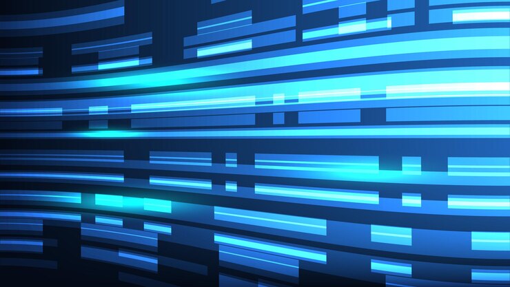 Vector elemento de alta tecnología de movimiento de velocidad abstracto con iluminación sobre fondo azul oscuro. tecnología futurista