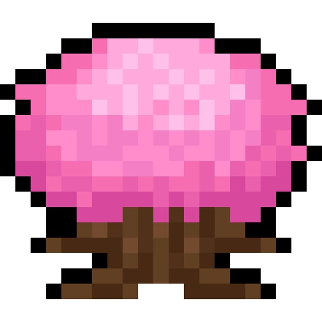 El elemento de árbol de hojas rosadas del juego de pixel art