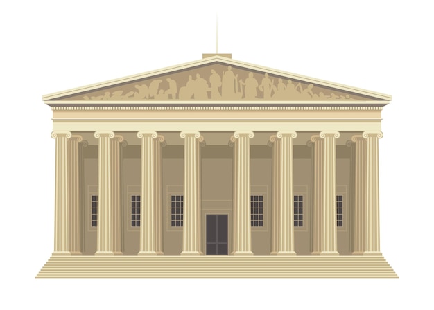 Elemento de arquitectura de Londres Gran Bretaña tradicional vista Edificio beige con columnas Elemento gráfico para sitio web Ilustración de vector plano de dibujos animados aislado sobre fondo blanco