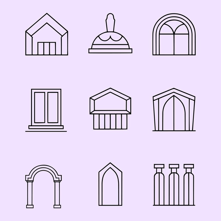 Elemento de arquitectura único Vector de arte de línea de arquitectura creativa