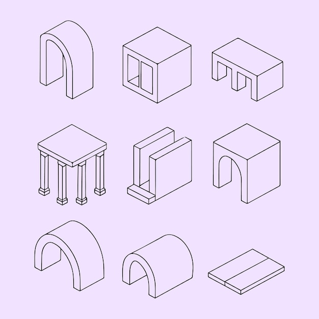 Elemento de arquitectura único Vector de arte de línea de arquitectura creativa