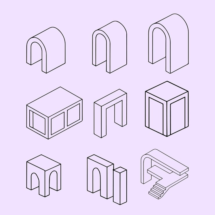 Elemento de arquitectura único Vector de arte de línea de arquitectura creativa