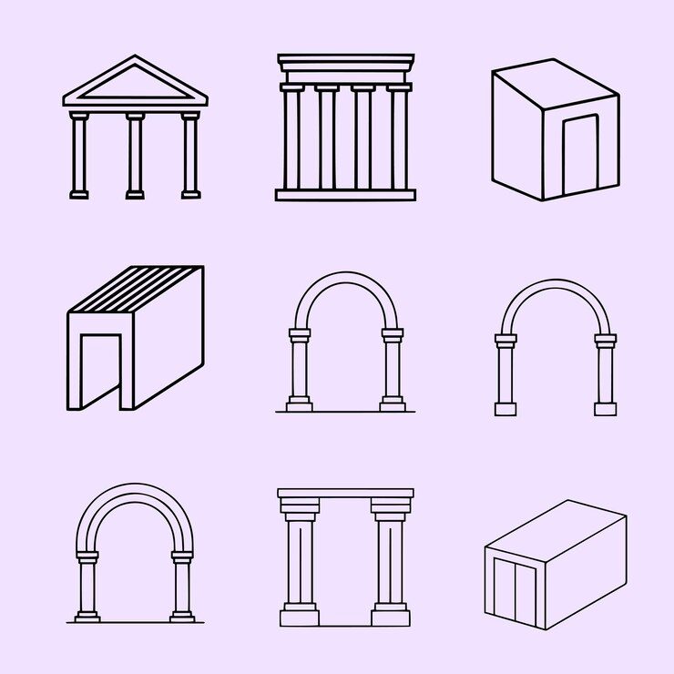 Elemento de arquitectura único Vector de arte de línea de arquitectura creativa
