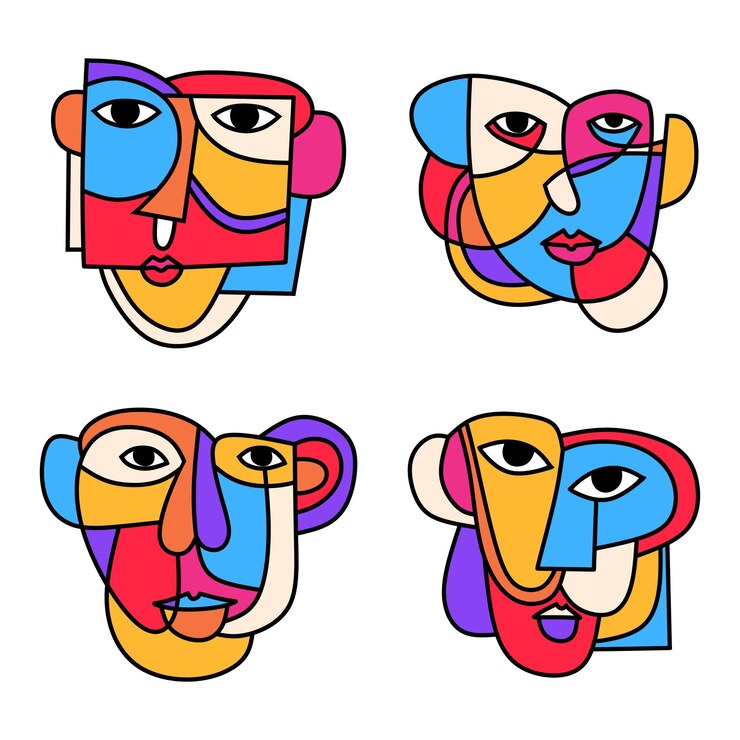 Elemento de arte facial de Picasso aislado en un fondo blanco