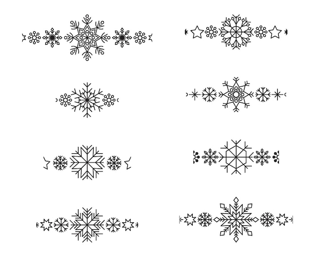 Elemento de borde de copo de nieve silhueta de copos de nieve de invierno para el diseño de Navidad