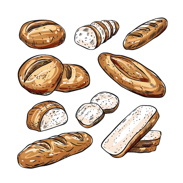 Vector elemento de borrador de pan de panadería dibujado a mano clipart vectorial aislado sobre fondo blanco