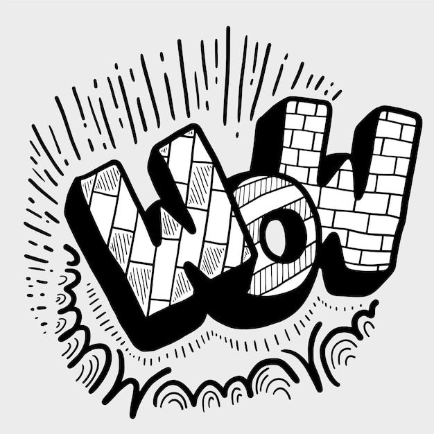 Elemento de burbuja de voz de nube dibujado a mano con texto wow