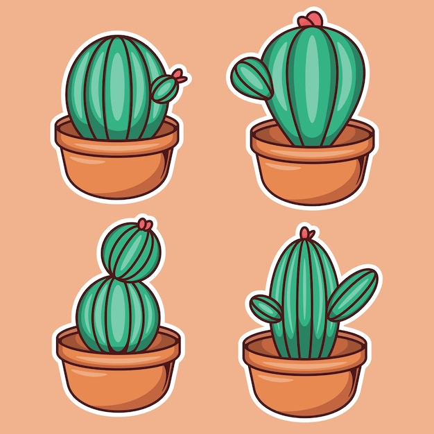 Elemento de cactus pegatina iconos dibujados a mano para colorear