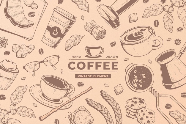 Vector elemento de café doodle vintage