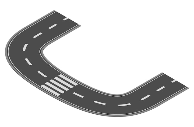 Elemento de carretera isométrica para la creación de tráfico de mapa de calles de la ciudad de la carretera Parte de asfalto de la carretera y ruta con curva