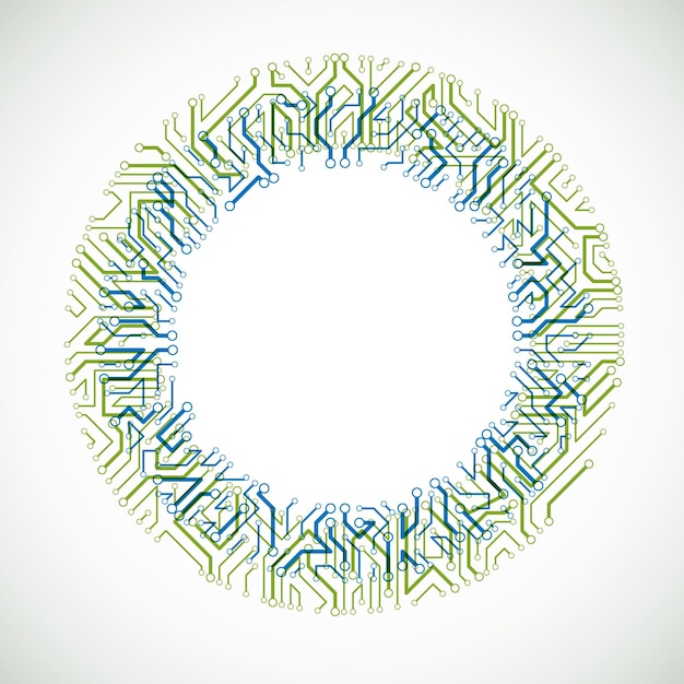 Elemento cibernético de comunicación tecnológica. Ilustración abstracta de vector de placa de circuito en forma de círculo.