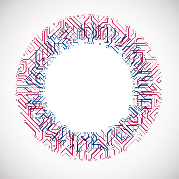 Vector elemento cibernético de comunicación tecnológica. ilustración abstracta de vector de placa de circuito en forma de círculo.