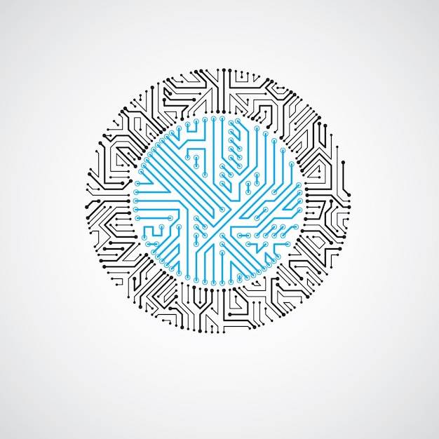 Elemento cibernético de comunicación tecnológica. Ilustración abstracta de vector de placa de circuito en forma de círculo.