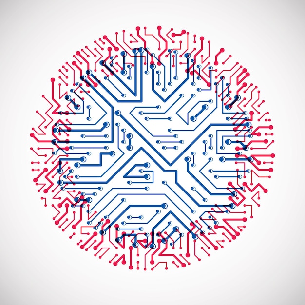 Elemento cibernético de comunicación tecnológica. Ilustración abstracta de vector de placa de circuito en forma de círculo.